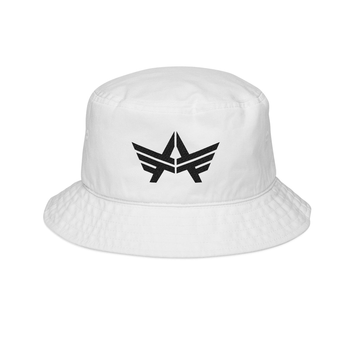 Bucket hat with minimalist embroidered emblem and slogan detail